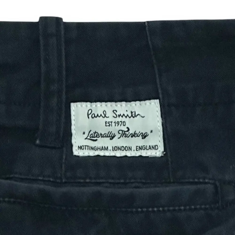 PAUL SMITH Chino Shorts Flat Front Button Fly Navy Blue Mid Rise Stretch Slim 30